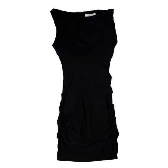 Nicole Miller '80s Vintage Black Ruched Cowl Sleeveless Black Party Dress Size 6 - Picture 2 of 6